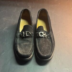 Salvatore Ferragamo Black Loafers with Metallic Accent